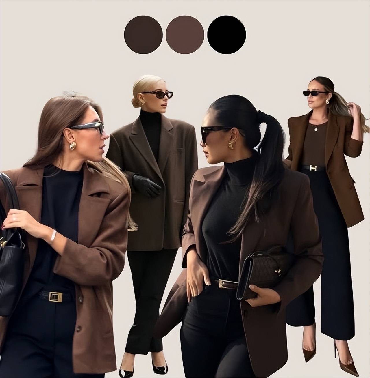 棕色+黑色低调中带高级，根据肤色选对棕色，轻松穿出好气色(图2)