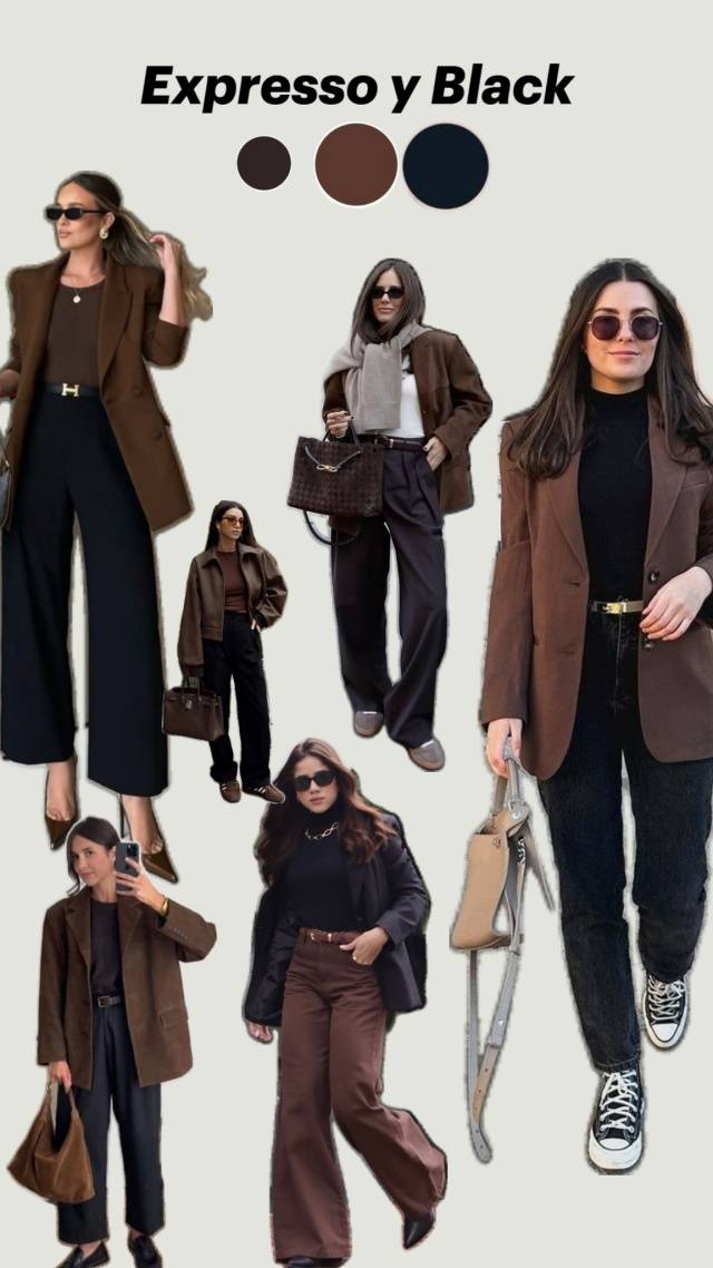 棕色+黑色低调中带高级，根据肤色选对棕色，轻松穿出好气色(图4)