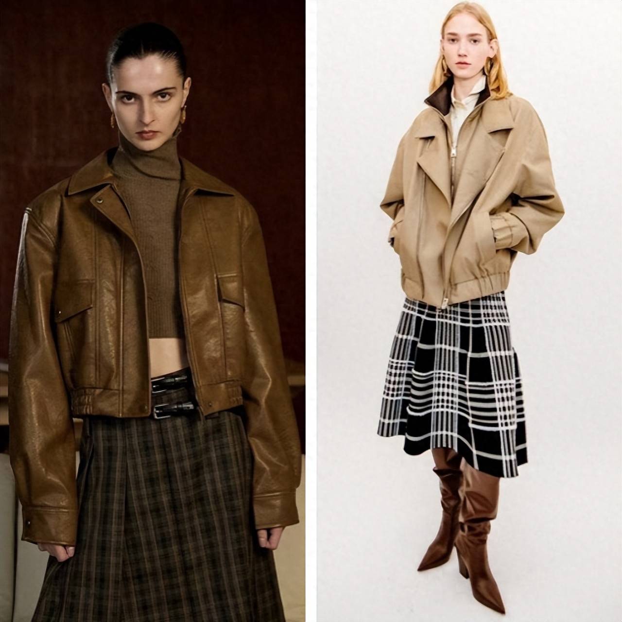 新潮“皮夹克+半裙”，今冬最火炸街组合，美得超有范儿 (图1)